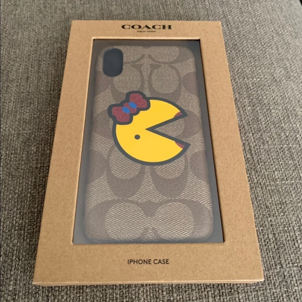NWT•Coach Signature/Ms PacMan LI iPhone X case-Free screen protector
